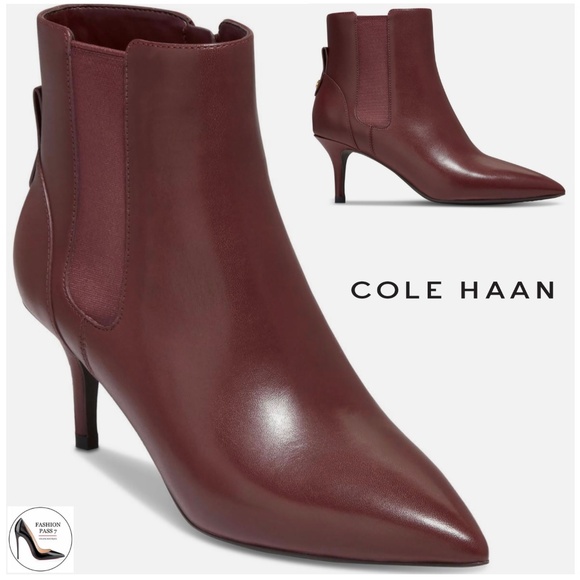 COLE HAAN Go-To-Park BLOODSTONE Leather Booties Pointed Toe Stiletto heel boots - Picture 1 of 11